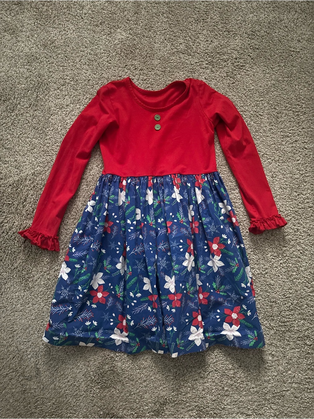 Eleanor Rose Red Bodice Navy Floral Long-Sleeve Dress